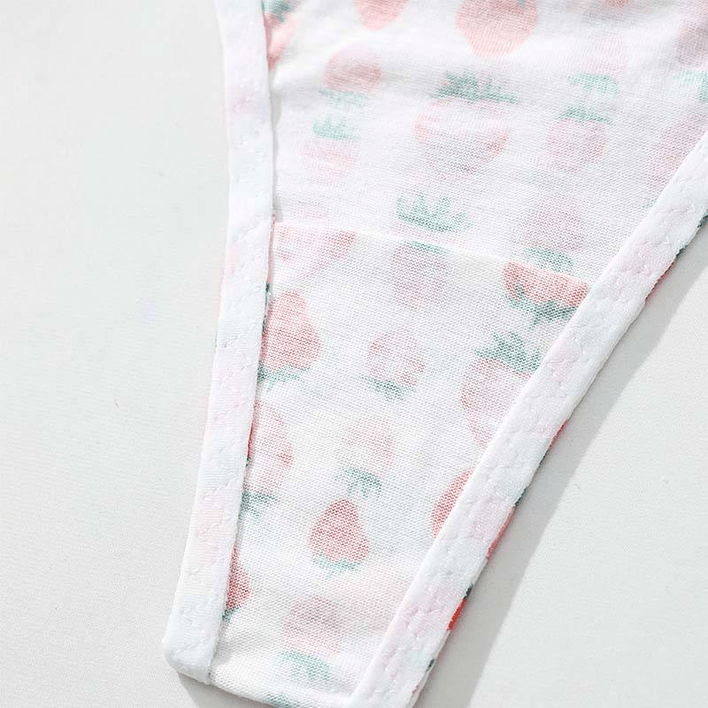Strawberry Print Low - Rise Thong – 100% Cotton with White Waistband - Zeprah