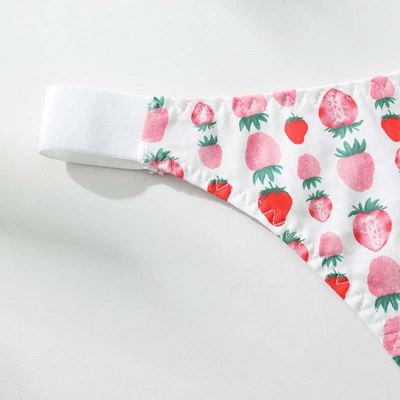 Strawberry Print Low - Rise Thong – 100% Cotton with White Waistband - Zeprah