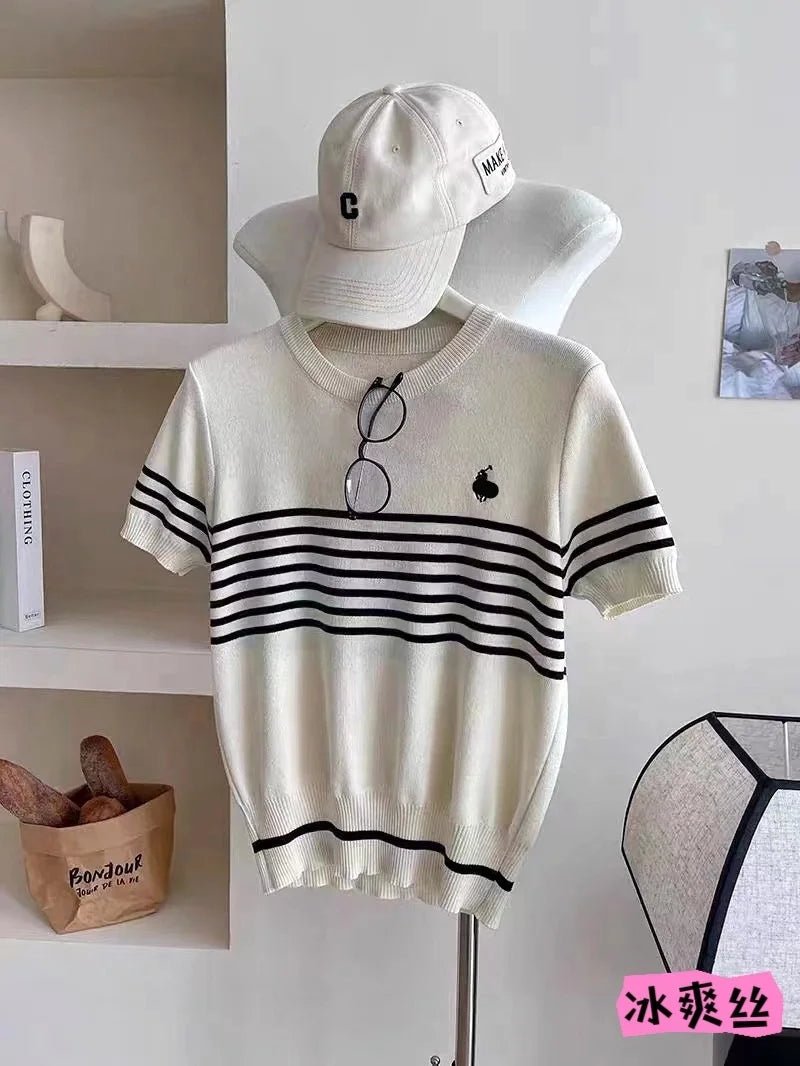 Streak Graphic Tee Loose - fit Tops for Women Crewneck Versatile Short - Sleeved Tee - Zeprah