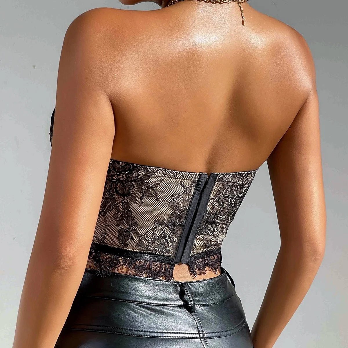 Street Hot Girl Sexy Boned Fitted Waist - Cinching Lace Bandeau Crop Top - Zeprah