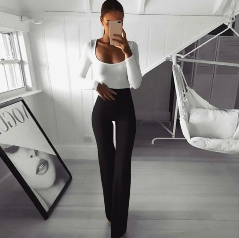 Stretch Flare Trousers Elegant Striped Trousers Trendy Pants - Zeprah
