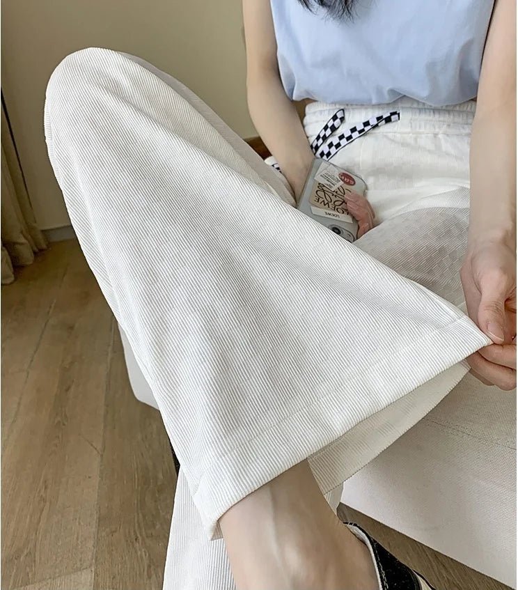 Stretch Waist Bottoms Ice - silk High - waisted Wide - Leg Trousers Casual Slacks - Zeprah