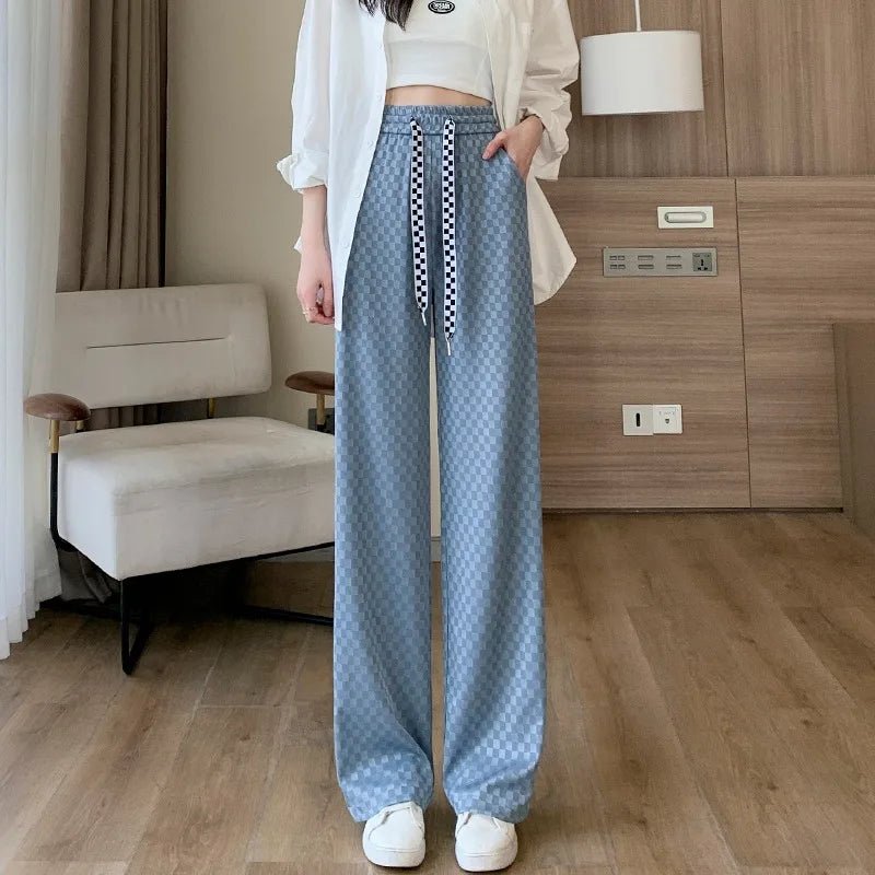 Stretch Waist Bottoms Ice - silk High - waisted Wide - Leg Trousers Casual Slacks - Zeprah