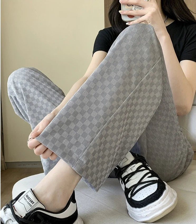 Stretch Waist Bottoms Ice - silk High - waisted Wide - Leg Trousers Casual Slacks - Zeprah
