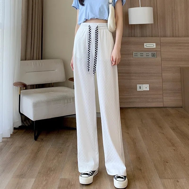 Stretch Waist Bottoms Ice - silk High - waisted Wide - Leg Trousers Casual Slacks - Zeprah