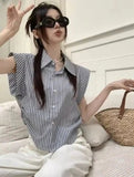 Stripe Chiffon Shirt Casual Tops for Women Loose - fit Short - sleeved Blouse - Zeprah