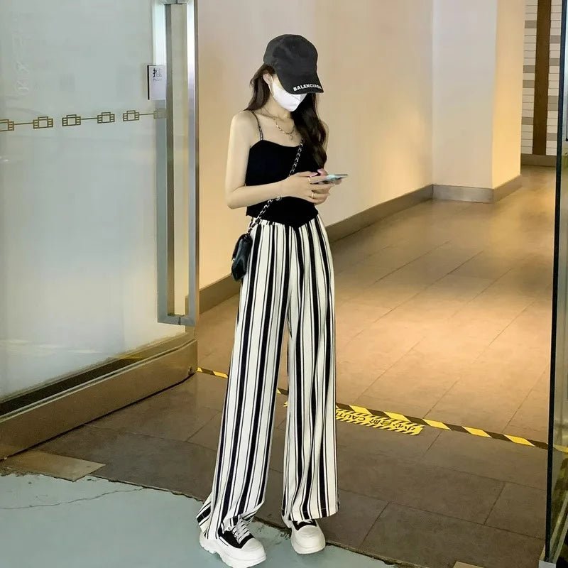 Striped Long Pants Loose Summer Trousers Straight - legged Pants - Zeprah