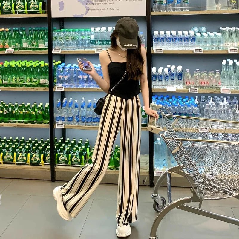 Striped Long Pants Loose Summer Trousers Straight - legged Pants - Zeprah