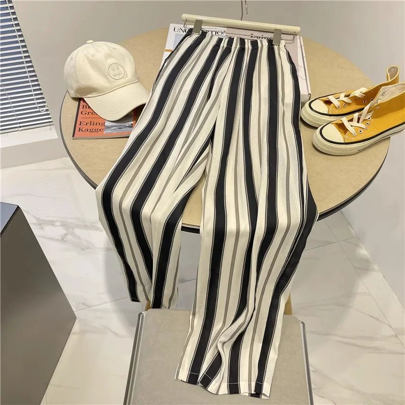 Striped Long Pants Loose Summer Trousers Straight - legged Pants - Zeprah