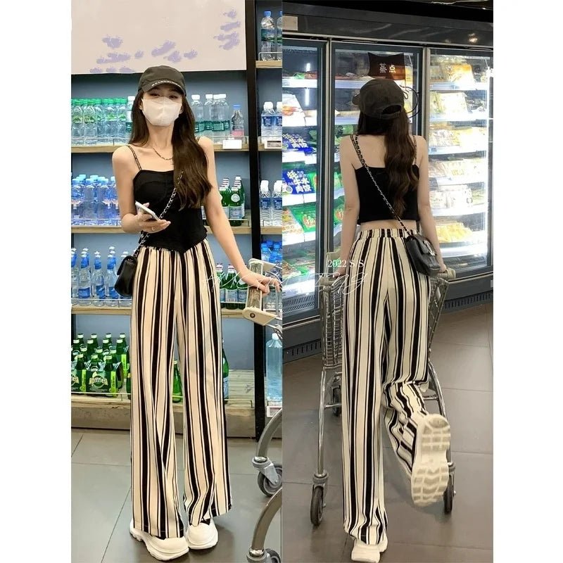Striped Long Pants Loose Summer Trousers Straight - legged Pants - Zeprah