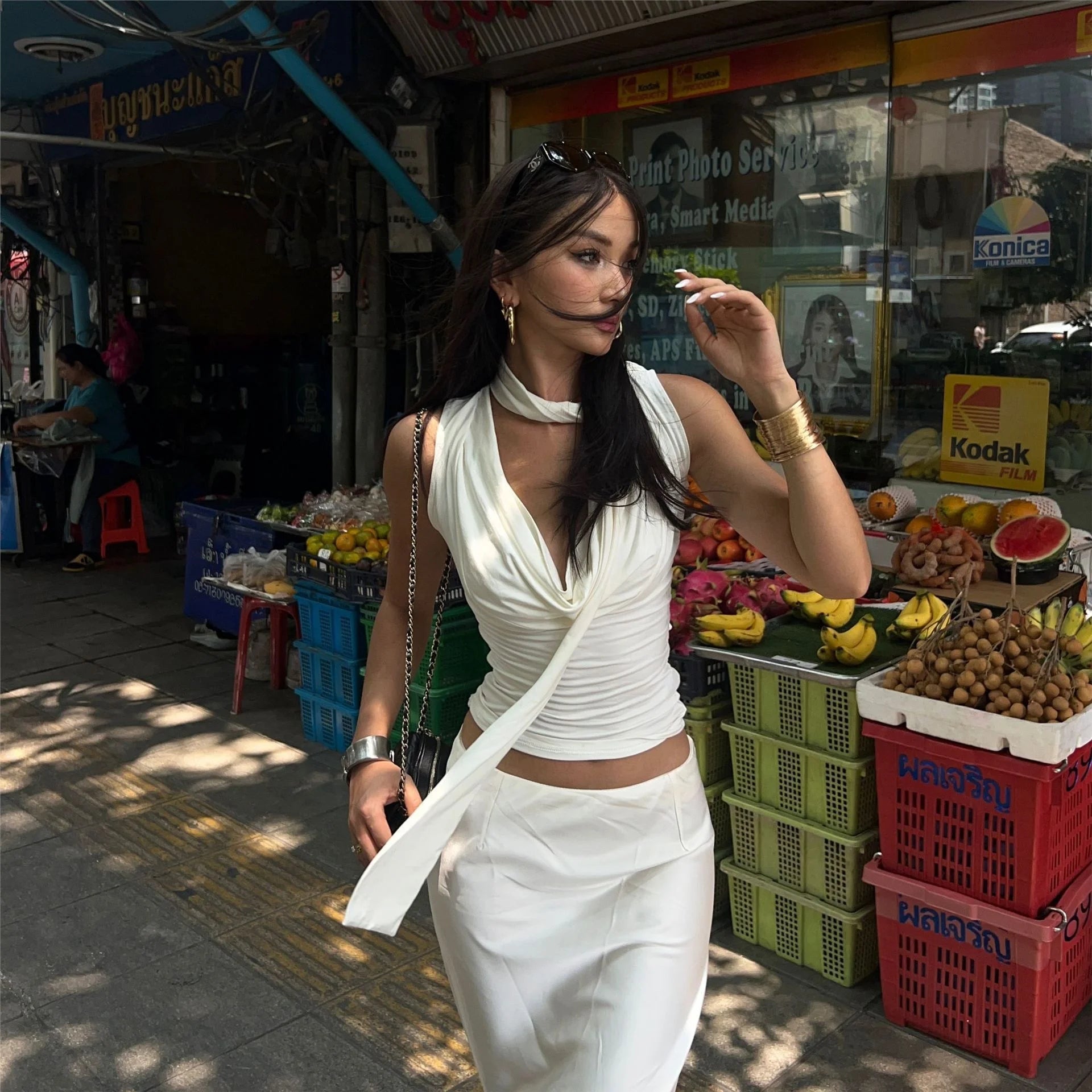 Summer American Spice Girl Sexy Slim - fit Swing Collar Design Sense All - match Strap Vest Women's Sleeveless Top - Zeprah