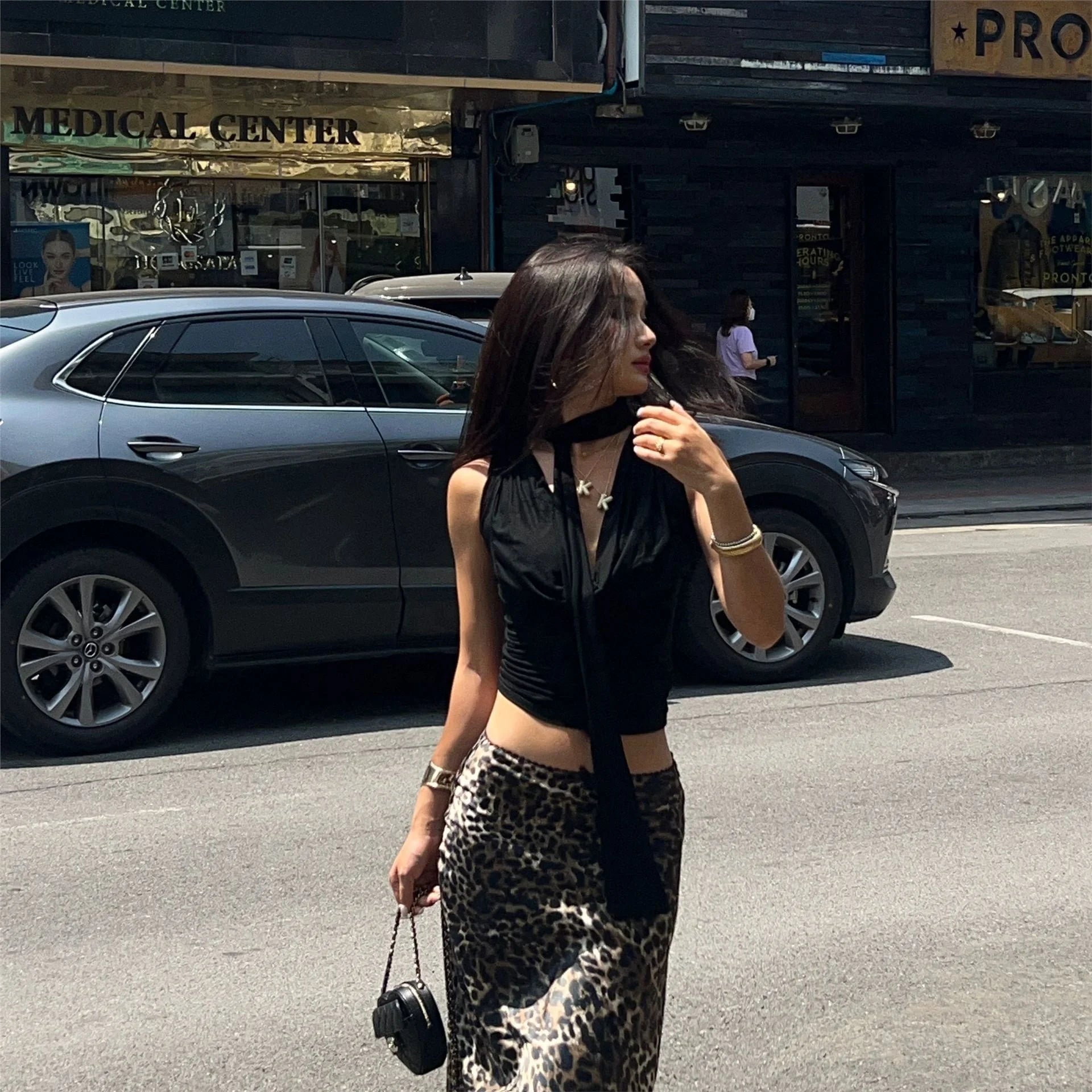 Summer American Spice Girl Sexy Slim - fit Swing Collar Design Sense All - match Strap Vest Women's Sleeveless Top - Zeprah