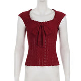 Summer Casual Breathable Eco - Friendly Sleeveless Tank Top Solid Color with Sweetheart Bow Lace Trim - Zeprah