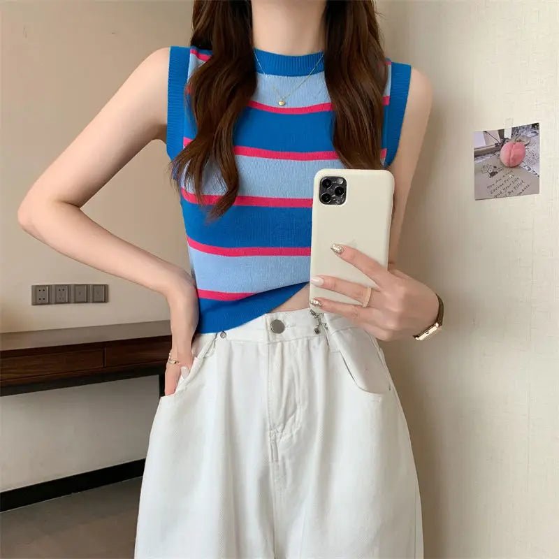 Summer Colorful Soft Vest Casual Stylish Designed Dance Wear Tank Top Cupless Stripe Color Vest - Zeprah