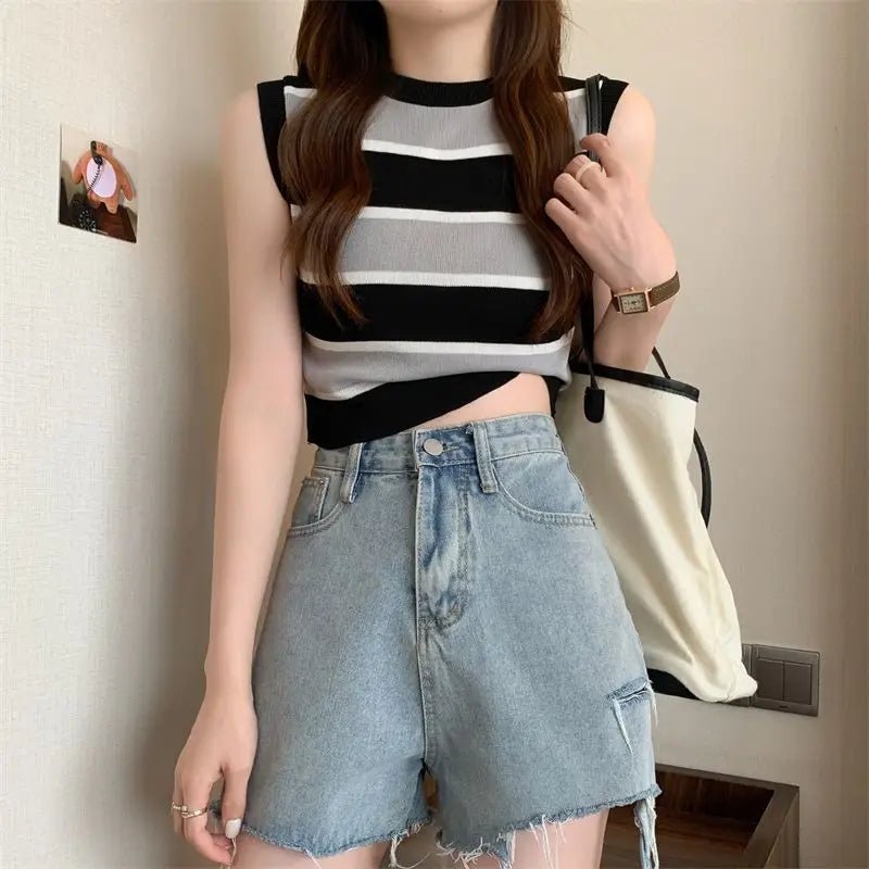 Summer Colorful Soft Vest Casual Stylish Designed Dance Wear Tank Top Cupless Stripe Color Vest - Zeprah