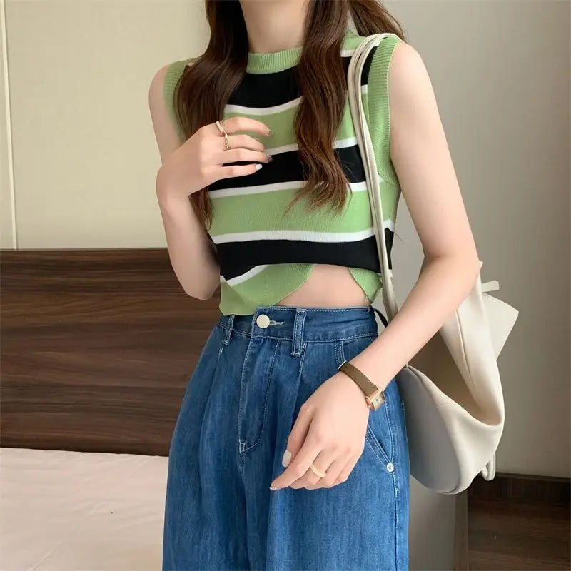 Summer Colorful Soft Vest Casual Stylish Designed Dance Wear Tank Top Cupless Stripe Color Vest - Zeprah