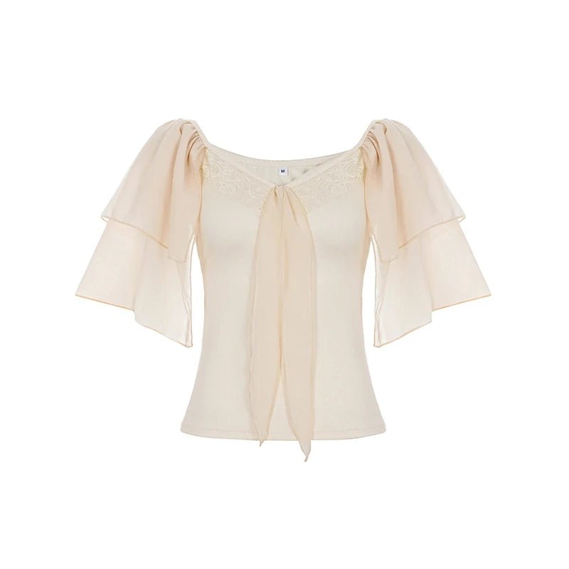 Summer Eco - Friendly Women's Slim Fit V - neck T-shirt Breathable Lace Quick Dry Home Leisure Cute Top - Zeprah