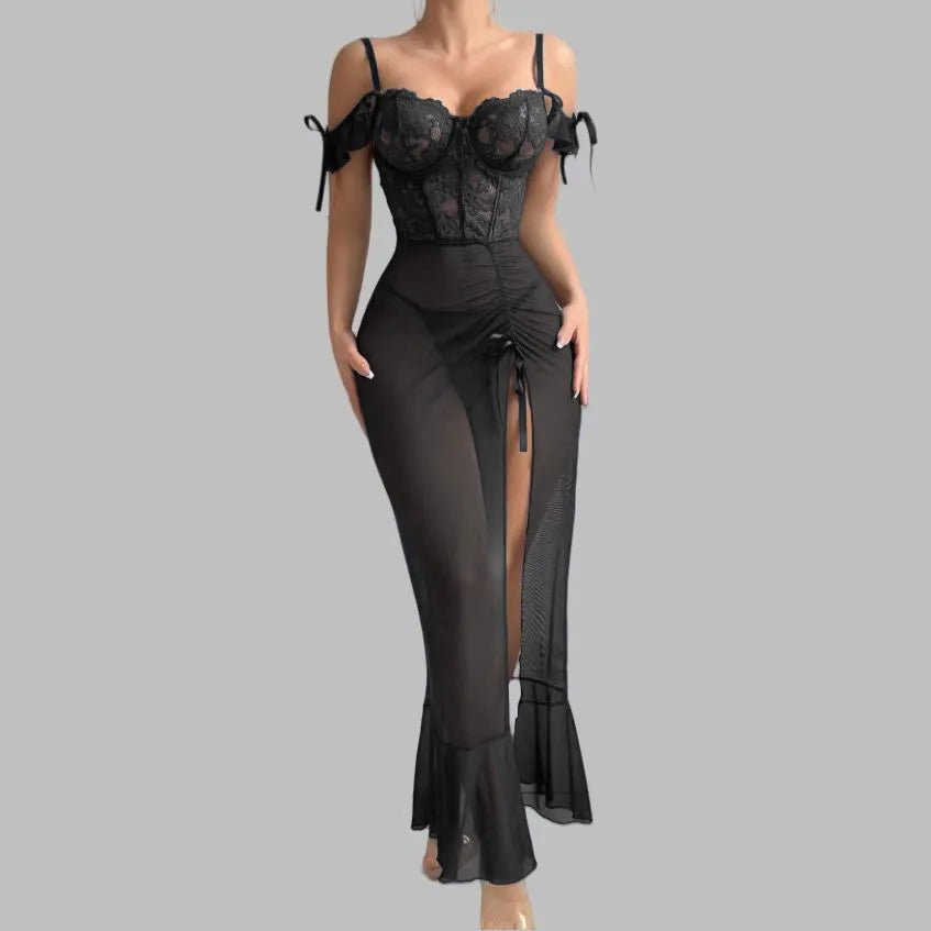Summer European American Style Sexy Lace Underwear Set One - Shoulder Straps Mesh See - through - Zeprah