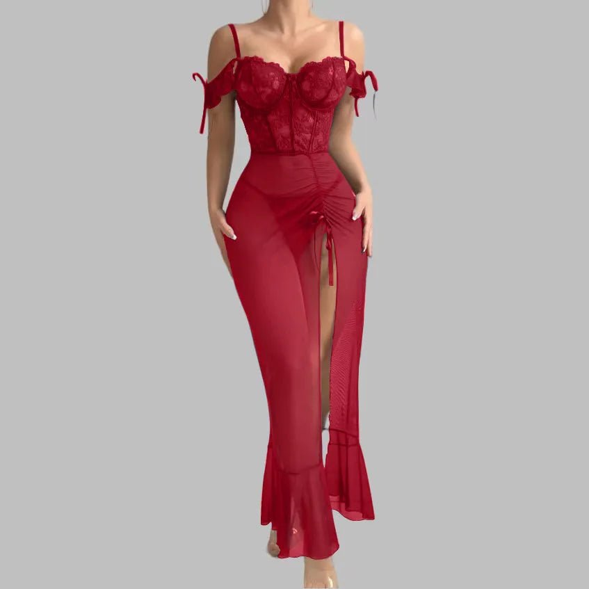 Summer European American Style Sexy Lace Underwear Set One - Shoulder Straps Mesh See - through - Zeprah