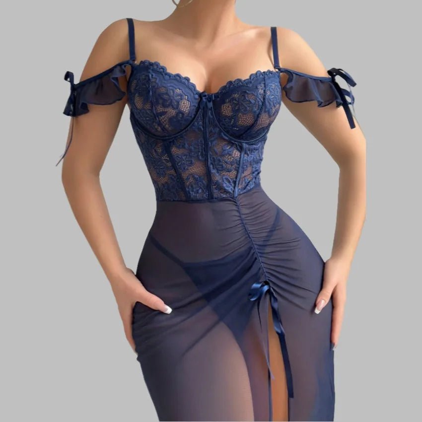 Summer European American Style Sexy Lace Underwear Set One - Shoulder Straps Mesh See - through - Zeprah