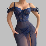 Summer European American Style Sexy Lace Underwear Set One - Shoulder Straps Mesh See - through - Zeprah
