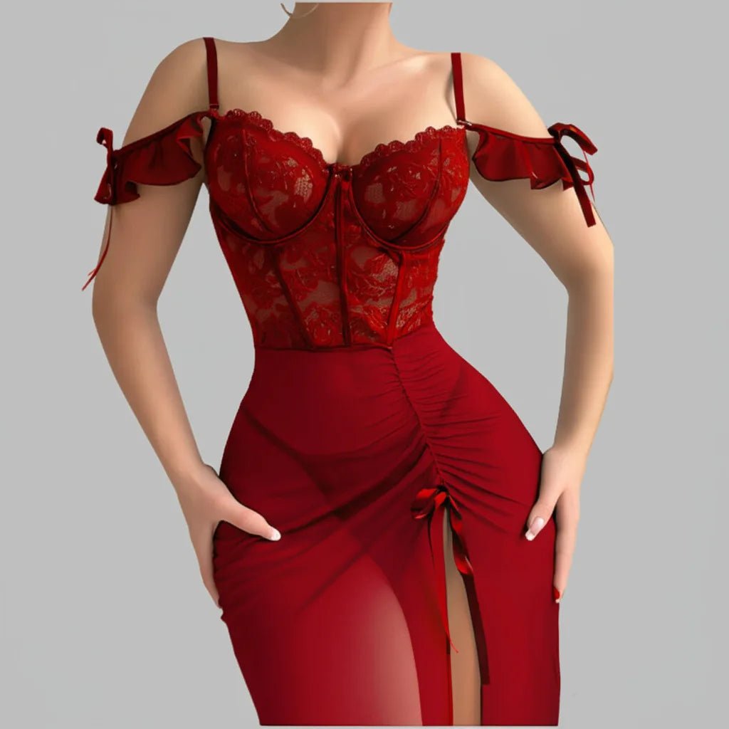 Summer European American Style Sexy Lace Underwear Set One - Shoulder Straps Mesh See - through - Zeprah