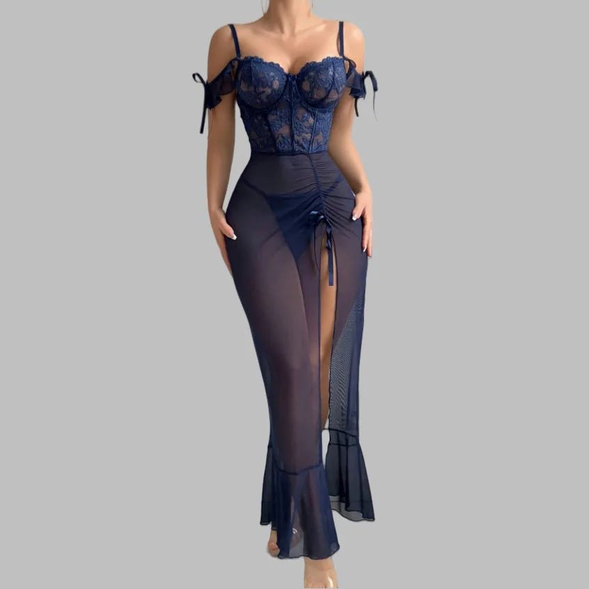 Summer European American Style Sexy Lace Underwear Set One - Shoulder Straps Mesh See - through - Zeprah