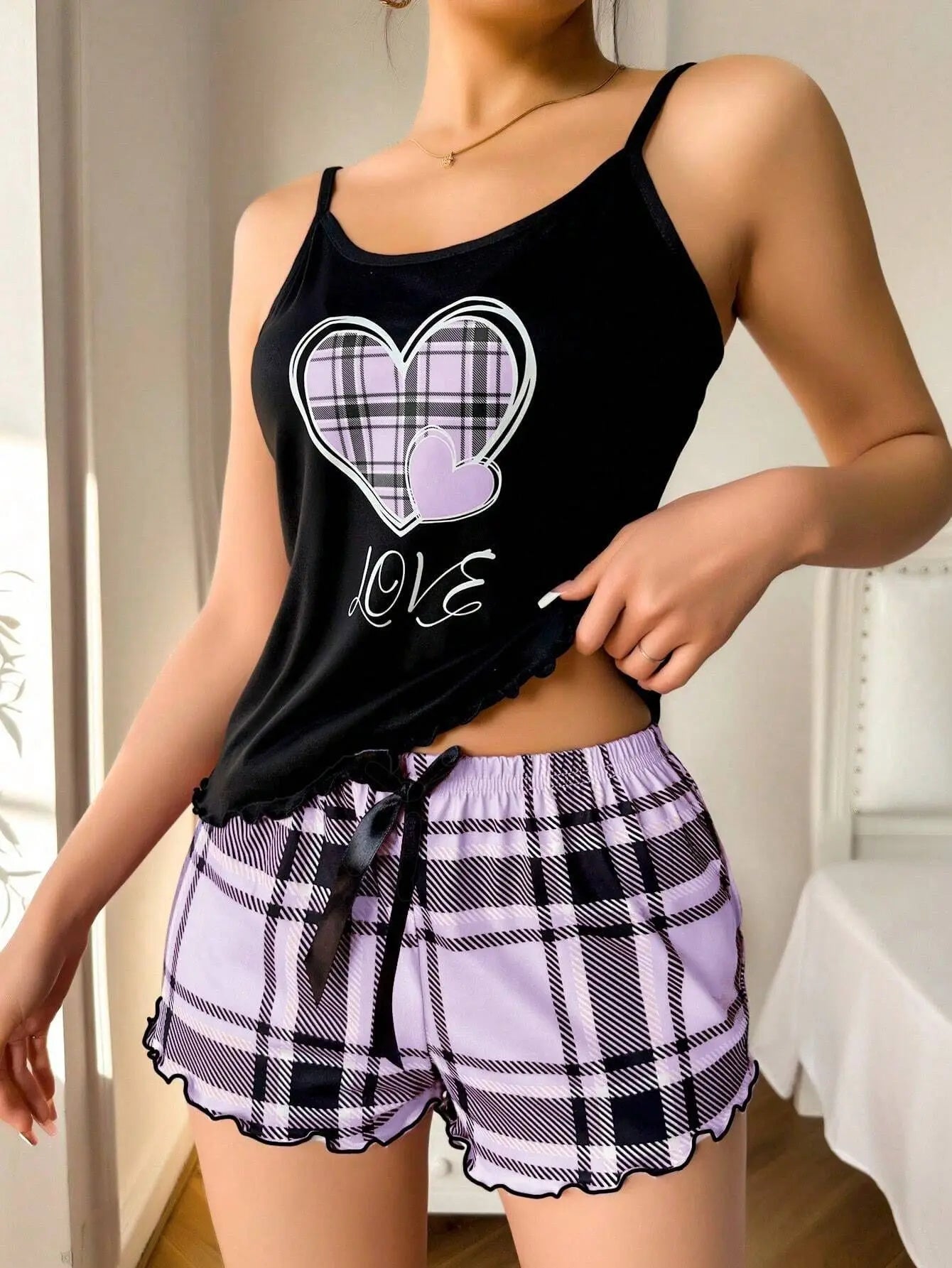 Summer European American Style Women's Sexy Camisole Shorts Thin Pajamas Elastic Waist Printed Two - Piece Quick Dry - Zeprah