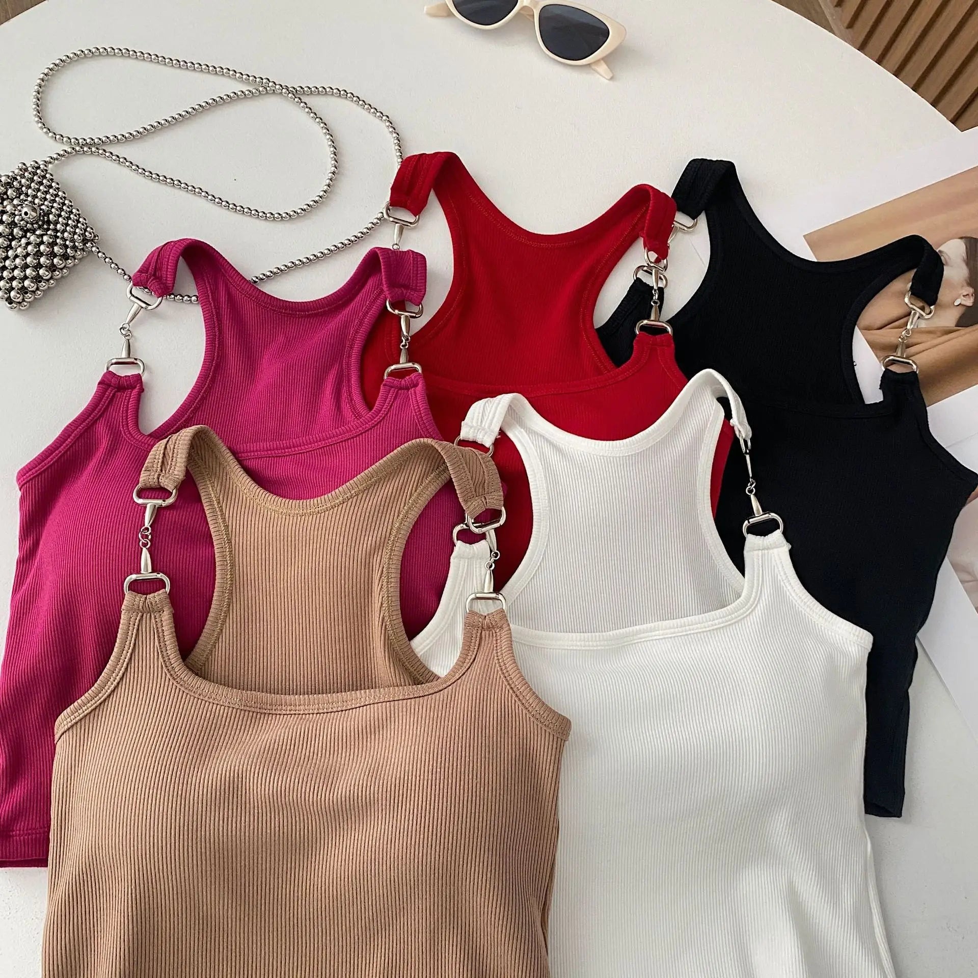 Summer Fancy One - piece Wrapped Chest Beauty Back Basic Simple Sexy Club Camisole Padded tank Crop Top - Zeprah