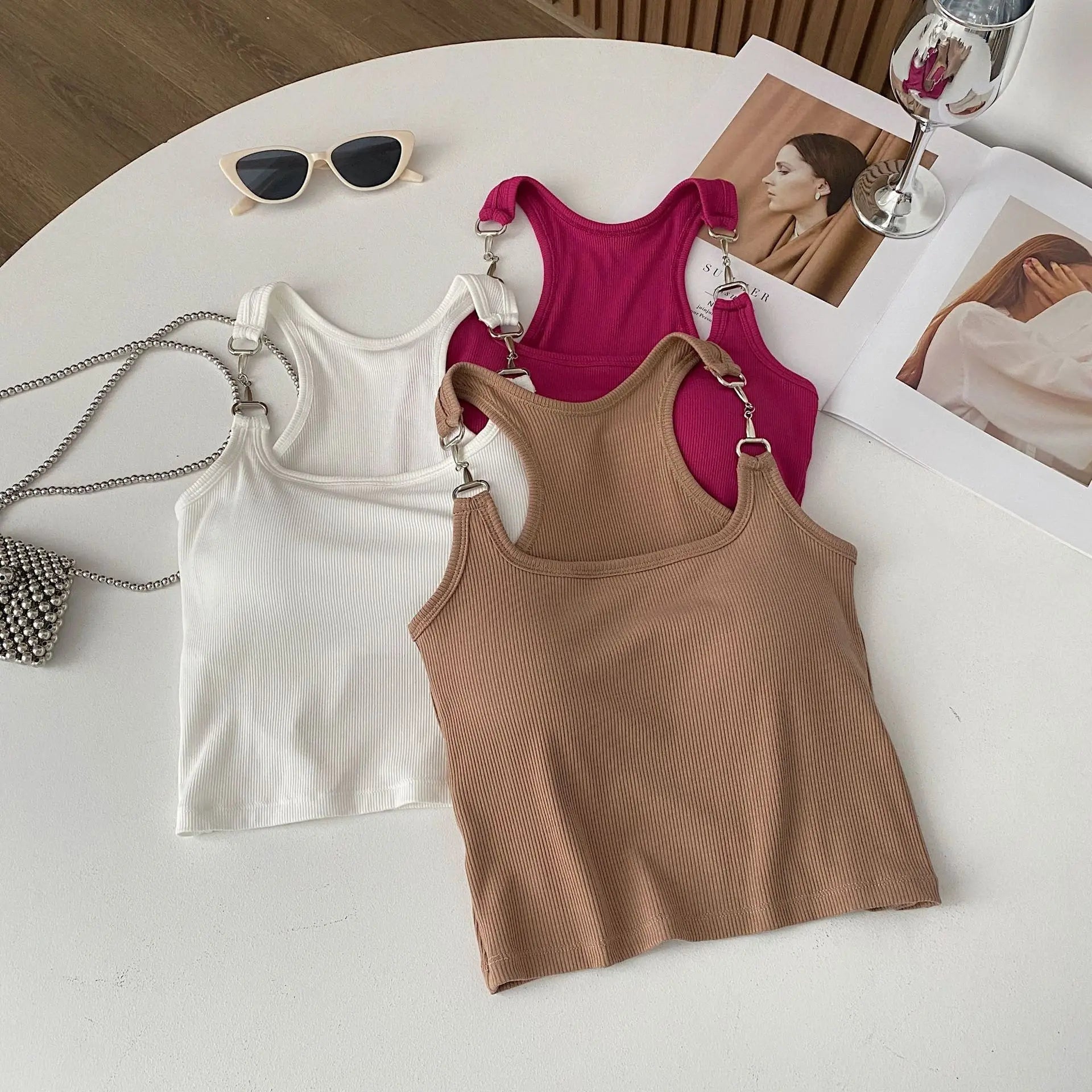 Summer Fancy One - piece Wrapped Chest Beauty Back Basic Simple Sexy Club Camisole Padded tank Crop Top - Zeprah