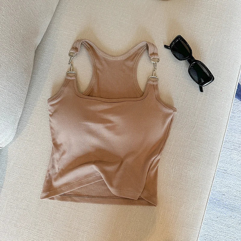 Summer Fancy One - piece Wrapped Chest Beauty Back Basic Simple Sexy Club Camisole Padded tank Crop Top - Zeprah