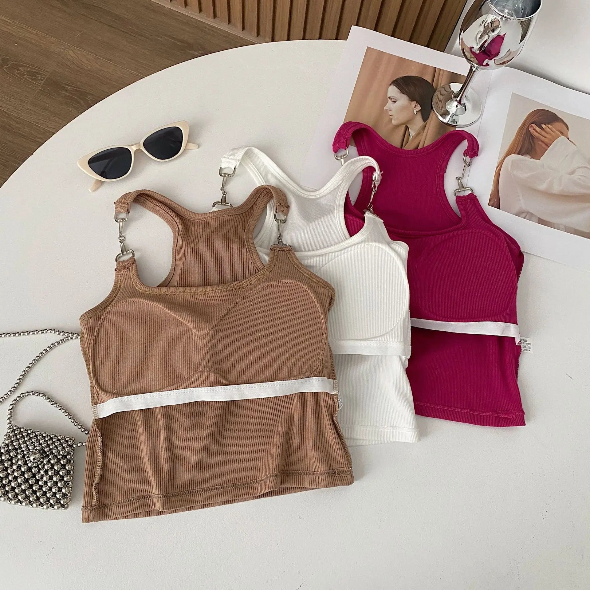 Summer Fancy One - piece Wrapped Chest Beauty Back Basic Simple Sexy Club Camisole Padded tank Crop Top - Zeprah