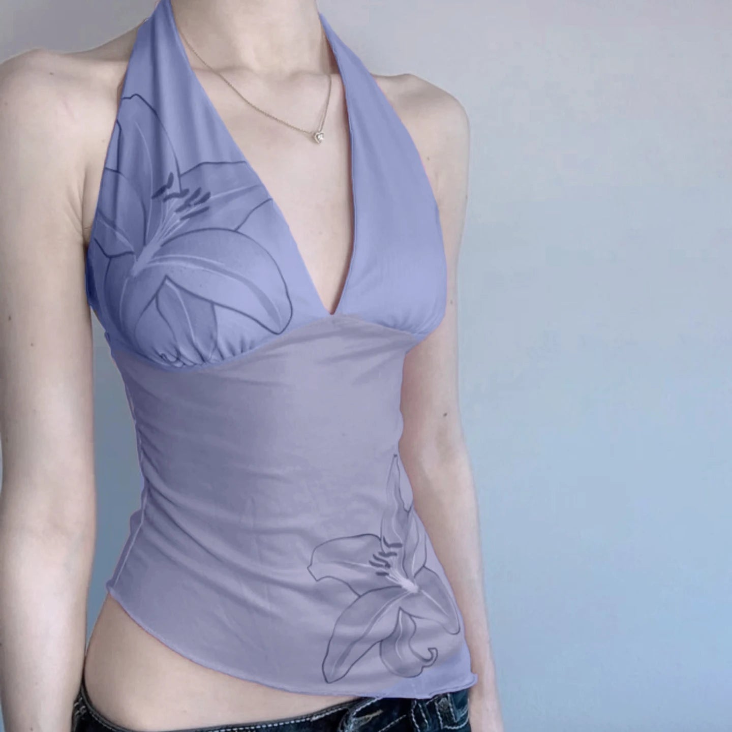 Summer Formal Floral Printed Knitted Tank Top Mesh Quick Drying Breathable V - Neck Short Women's Sexy Top - Zeprah