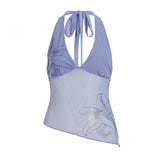 Summer Formal Floral Printed Knitted Tank Top Mesh Quick Drying Breathable V - Neck Short Women's Sexy Top - Zeprah