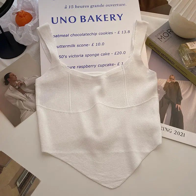 Summer Ice Silk Korea Style K - pop Sexy Leisure Irregular Sleeveless Open Waist Camisole Easy Matching Crop Top - Zeprah