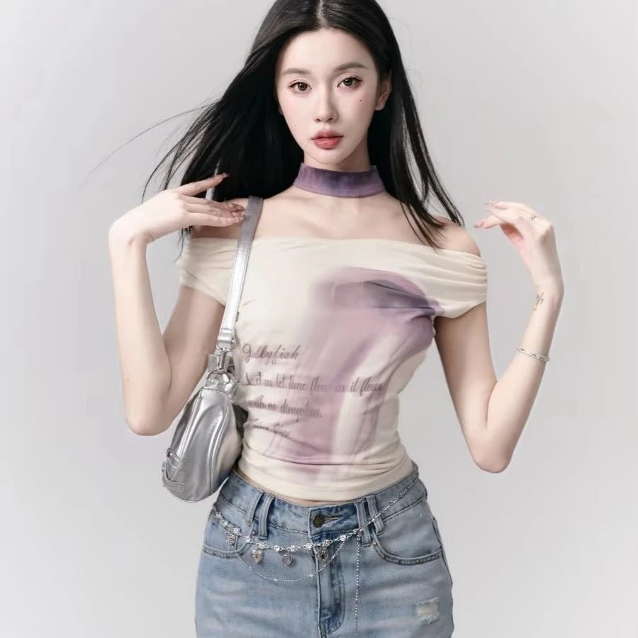 Summer Korean Style Simple Short T-shirt Sweet Cool Style One - Neck Slim - Fit Unique Women's Top - Zeprah