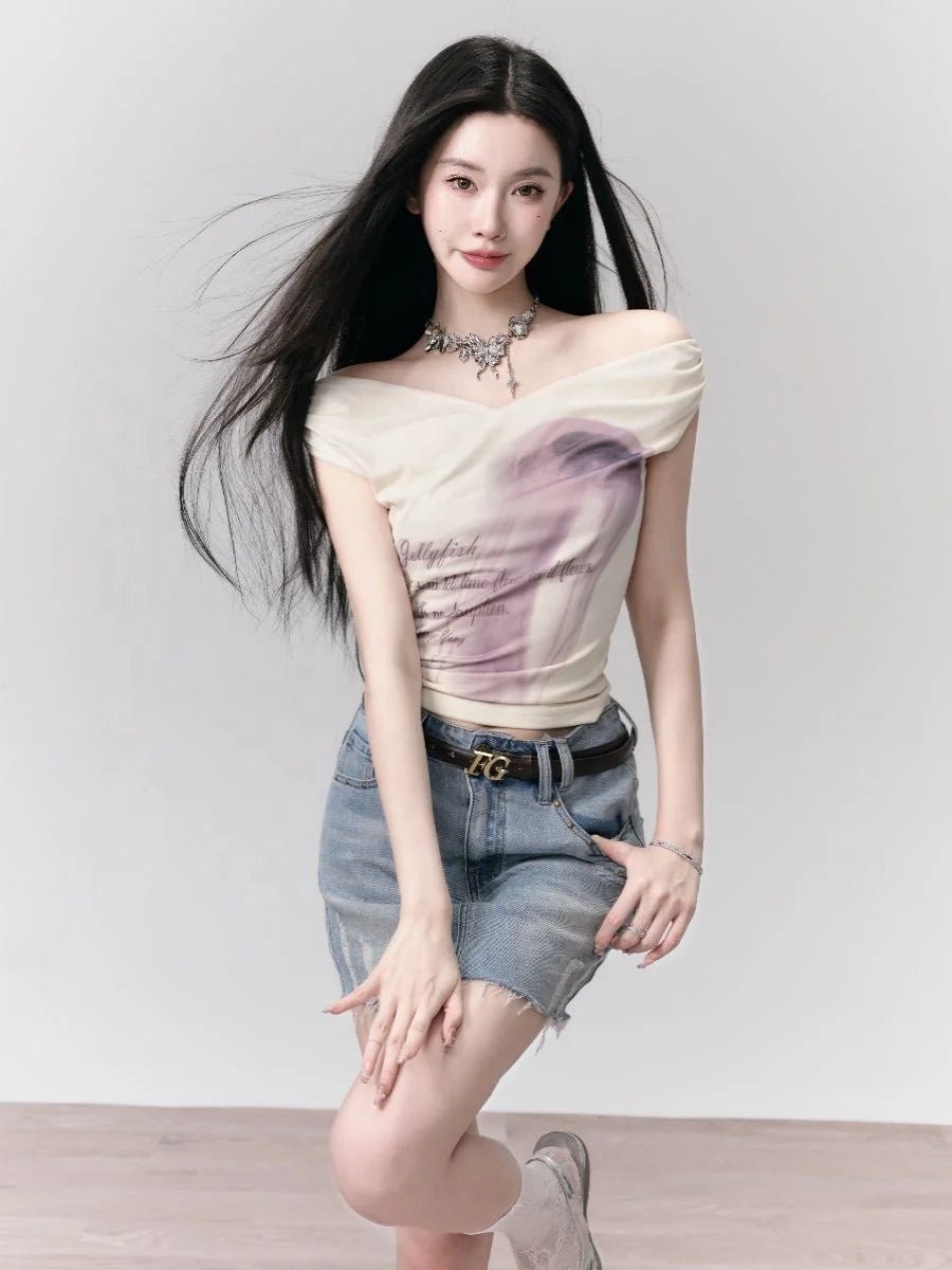 Summer Korean Style Simple Short T-shirt Sweet Cool Style One - Neck Slim - Fit Unique Women's Top - Zeprah