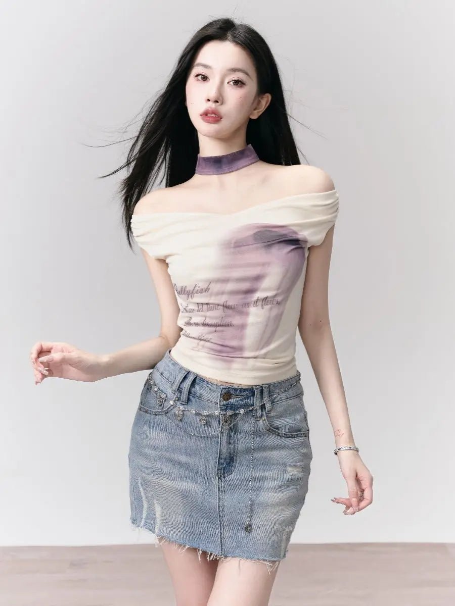 Summer Korean Style Simple Short T-shirt Sweet Cool Style One - Neck Slim - Fit Unique Women's Top - Zeprah