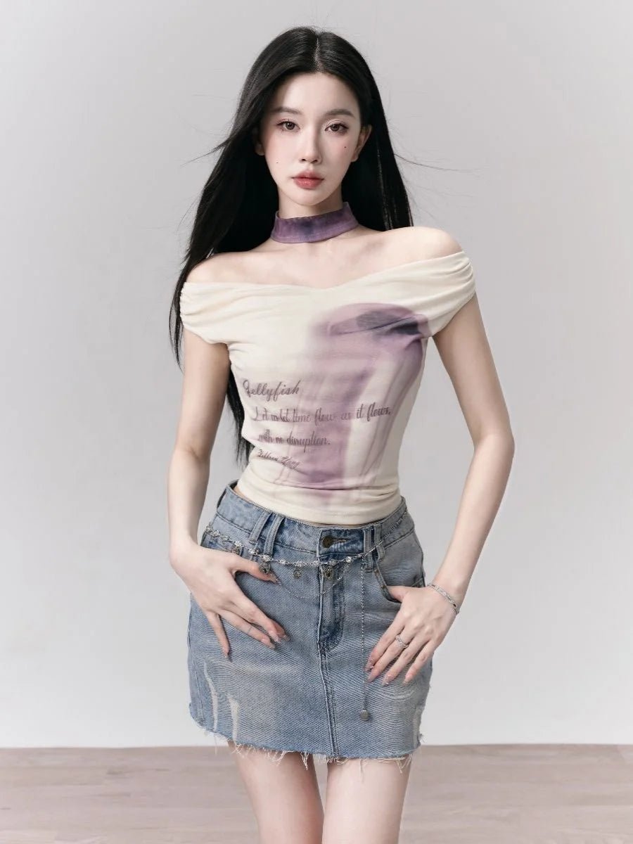 Summer Korean Style Simple Short T-shirt Sweet Cool Style One - Neck Slim - Fit Unique Women's Top - Zeprah
