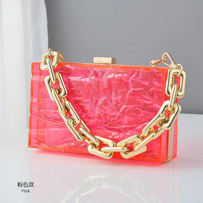 Summer Ladies Transparent Boxed Purse Crossbody Handbag Trendy Women clear Acrylic Evening Clutch Bag - Zeprah