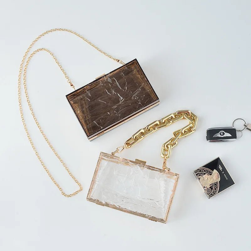 Summer Ladies Transparent Boxed Purse Crossbody Handbag Trendy Women clear Acrylic Evening Clutch Bag - Zeprah