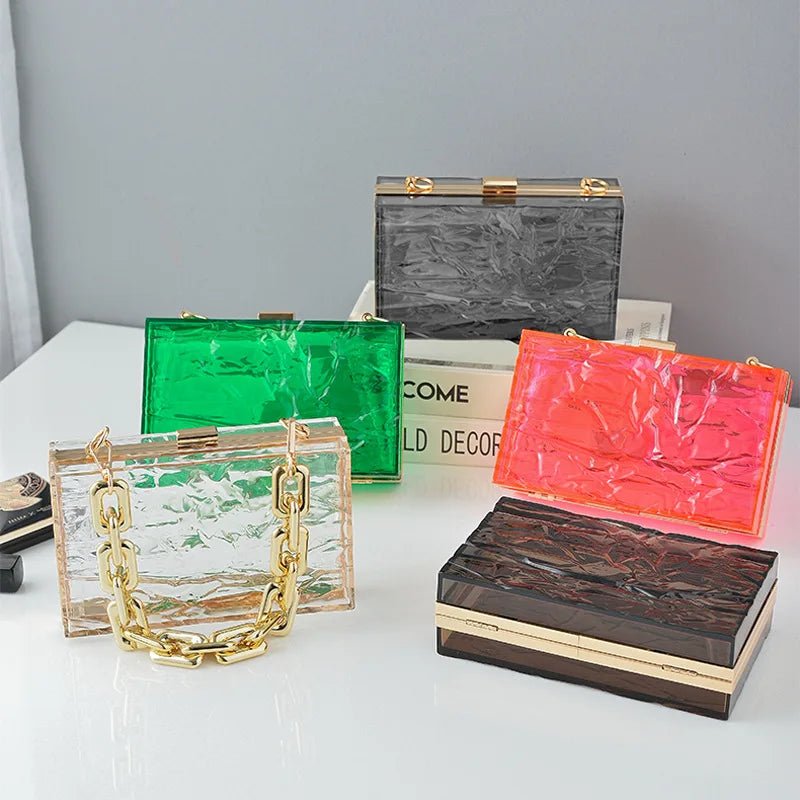 Summer Ladies Transparent Boxed Purse Crossbody Handbag Trendy Women clear Acrylic Evening Clutch Bag - Zeprah