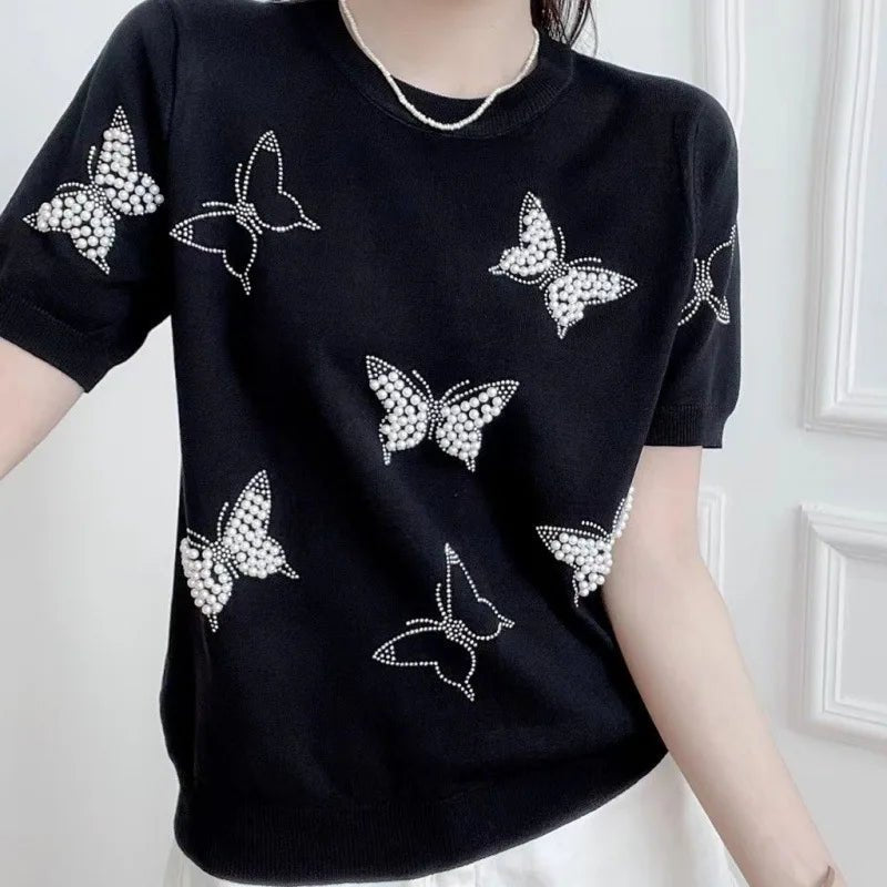 Summer New 2025 Women's Clothing Round Neck Fashionable Women's T-shirts Chic T-shirt - Zeprah