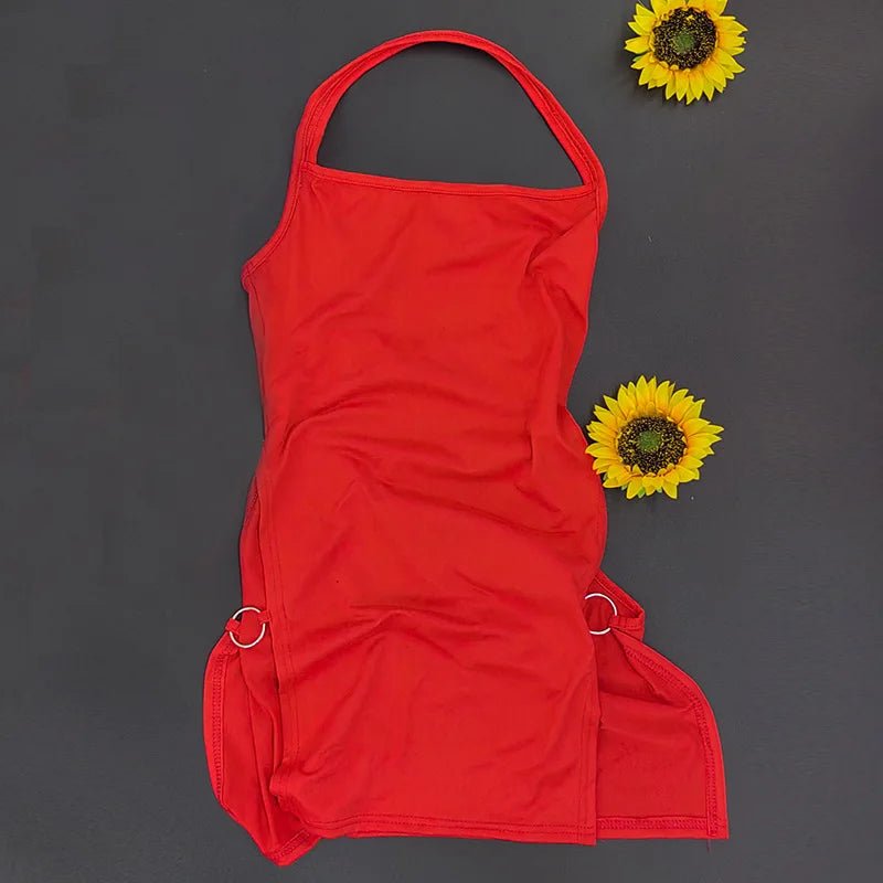 Summer New Arrival Women's Solid Color Halter Dress Sexy Backless Cutout Bodycon Clubwear - Zeprah