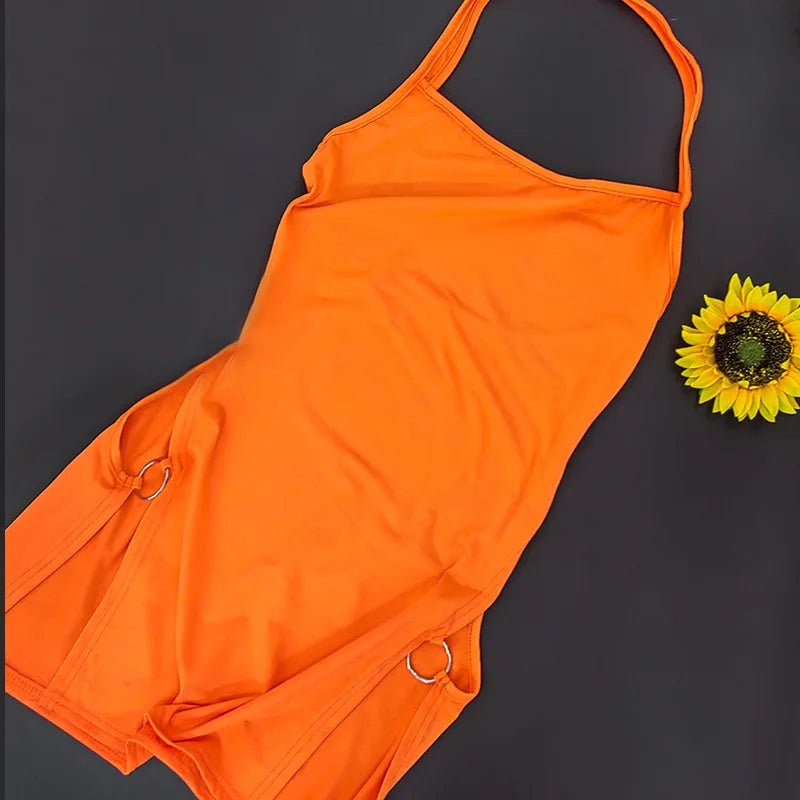 Summer New Arrival Women's Solid Color Halter Dress Sexy Backless Cutout Bodycon Clubwear - Zeprah