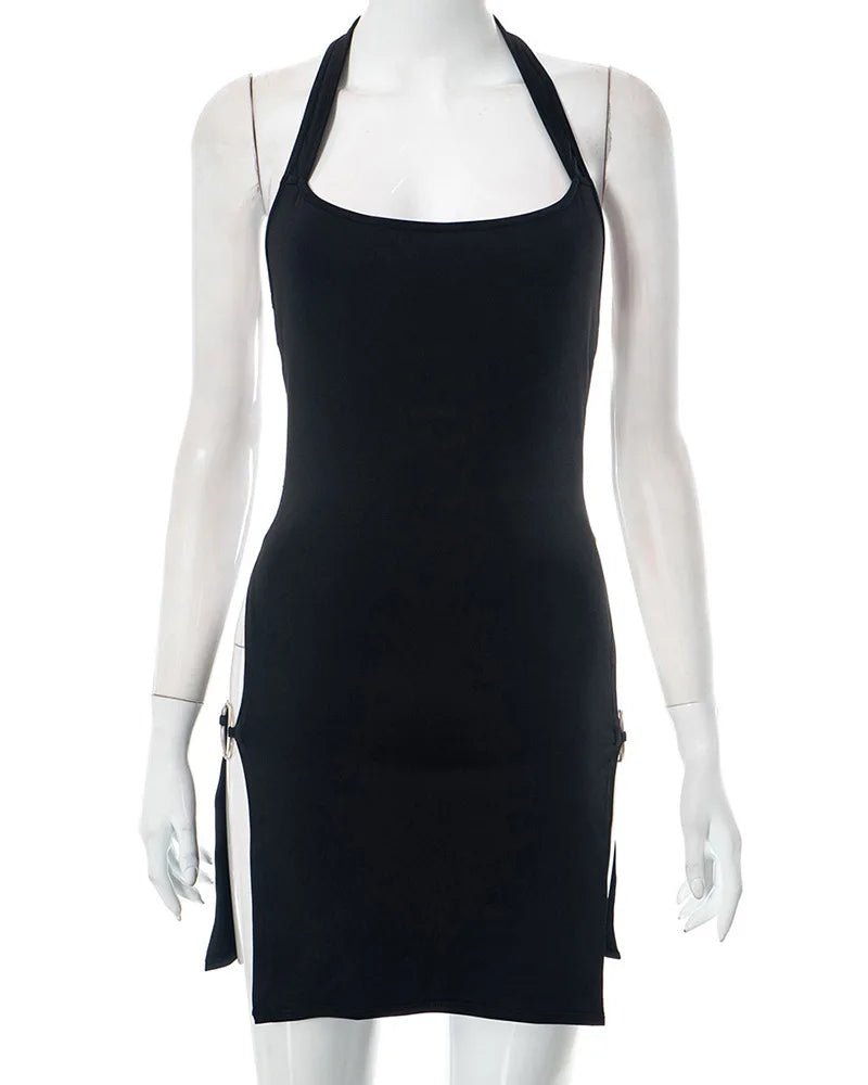 Summer New Arrival Women's Solid Color Halter Dress Sexy Backless Cutout Bodycon Clubwear - Zeprah