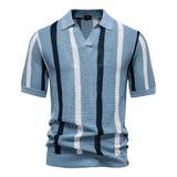 Summer New Breathable Hollow Men's Short - sleeved Jersey 100% Cotton Striped Knitted for Sweater - Zeprah