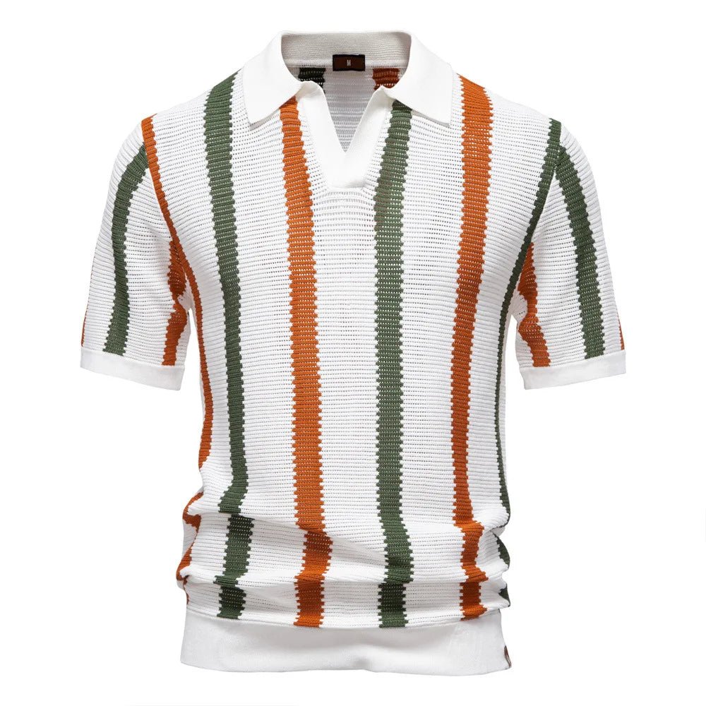 Summer New Breathable Hollow Men's Short - sleeved Jersey 100% Cotton Striped Knitted for Sweater - Zeprah