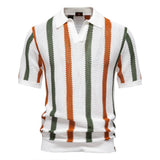 Summer New Breathable Hollow Men's Short - sleeved Jersey 100% Cotton Striped Knitted for Sweater - Zeprah
