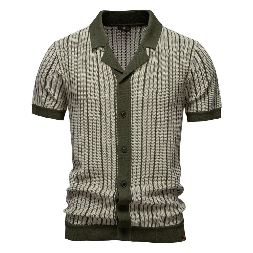 Summer New European and American Men's Short - sleeved Twill Yarn Dyed Striped Fashion Casual for Shirt - Zeprah